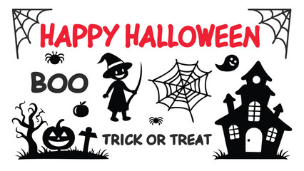 Boo Happy Halloween Silhouette Icon Kids Set