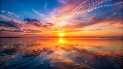 Fototapeta premium A Simple Sunset Over a Calm Body of Water with Reflection 