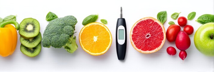 Healthy Eating Habits for Diabetes Control - Fruits, vegetables, and mindful eating for diabetes management. Healthy lifestyle, blood sugar control, nutritious choices, balanced diet, well-being