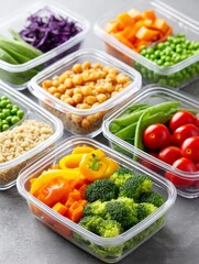 Healthy Meal Prep Containers Close Up - Delicious and nutritious meal prepping, promoting healthy eating habits, convenience, time-saving, and balanced diet. Visual appeal, organized food