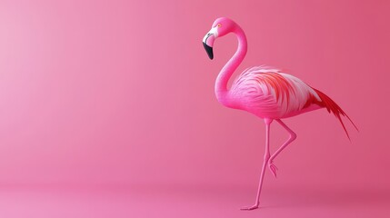 Fototapeta premium A solitary pink flamingo stands gracefully with one leg raised