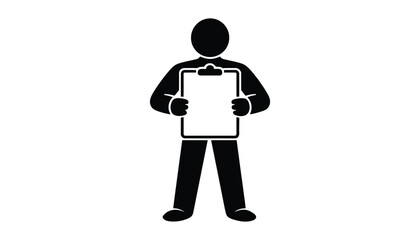 Human Figure with Clipboard Silhouette Vector Illustration for Survey, Checklist, and Inspection Concepts