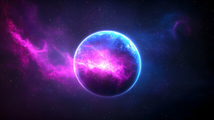 Fototapeta premium Glowing Celestial Planet in Vibrant Nebula