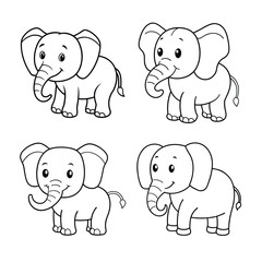 Obraz premium Cute elephant outline vector set for coloring pages and educational materials for children