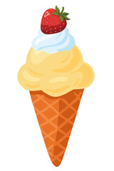 Eis Vanilleeis mit Sahne und Erdbeere