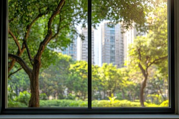 Obraz premium City park view through window (3)