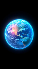 Glowing Digital Earth Globe in Dark Space