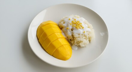 mango sticky rice on a plate fine dining looks delicious and tasty