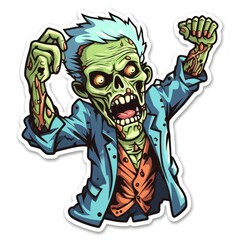 Zombie Cartoon Mascot Character Sticker. 2d illustration isolated on white background. Zombie Mascot Sticker isolated on white. Halloween Concept Sticker. Halloween. 2d illustration for your design.