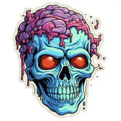 Zombie Sticker with blood on a white background. Halloween. Zombie Sticker isolated on white. Halloween Concept Sticker. Halloween Sticker. 2d illustration for your design.