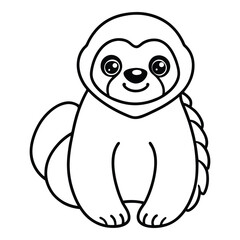 Obraz premium Cute sloth sitting black and white vector line art illustration isolated on white background