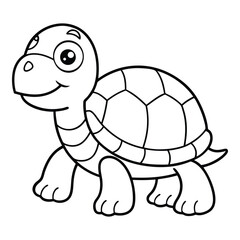 Cute turtle outline illustration for childrens coloring book page design or educational material