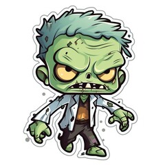 Zombie Cartoon Mascot Character Sticker. 2d illustration isolated on white background. Zombie Mascot Sticker isolated on white. Halloween Concept Sticker. Halloween. 2d illustration for your design.