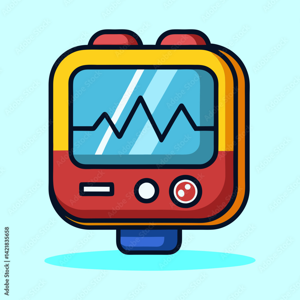 Poster cartoon heart rate monitor device with a colorful design and smooth edges