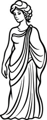 Greek Goddess Silhouette Ancient Woman Line Art Vector