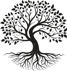 Tree of Life Line Drawing | Rooted Symbol Silhouette Vector
