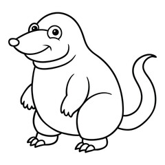 Fototapeta premium Outlined cartoon mole character standing upright with a friendly smile and curled tail