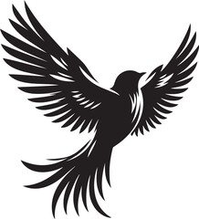 Obraz premium Black Bird Flying Silhouette – Simple Vector Graphic Isolated on White