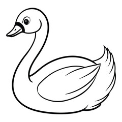 Simple black and white swan illustration for coloring pages and educational materials
