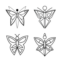 Obraz premium Set Of Four Stylized Butterflies Black Outline Vector Art Minimalist Design