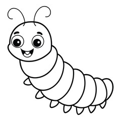 Smiling caterpillar outline cute cartoon bug for coloring book or educational illustration