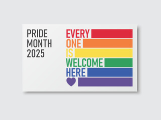 Pride Month 2025 Card. LGBTQ Rainbow flag with 
