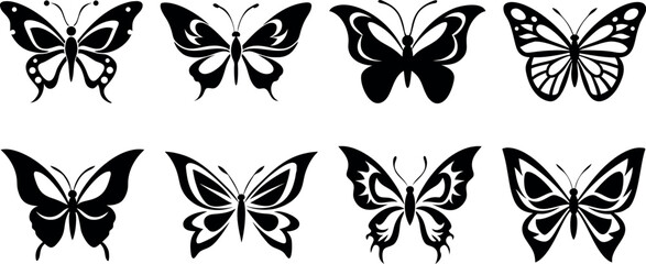 Fototapeta premium Butterfly silhouette set, peck of Vector Illustration design isolated on white background