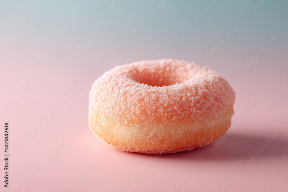 Poster single glazed donut positioned centrally on pastel background with minimalistic style and 70 ample c