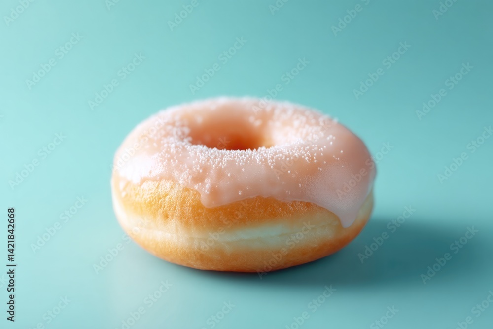 Poster single glazed donut positioned centrally on pastel background with minimalistic style and 70 ample c