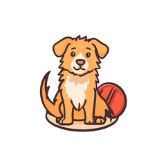 Fototapeta premium Adorable Golden Retriever Puppy with Red Ball, Cartoon Illustration