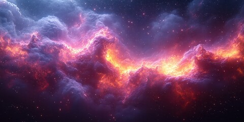 Fototapeta premium Colorful cosmic clouds create a vibrant display in the night sky with stars twinkling in the background