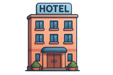 hotel building illustration in pastel colors with green plants  