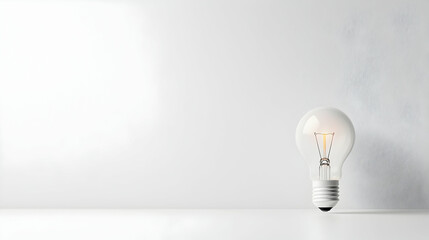 Glowing Lightbulb on White Background Minimalist Design