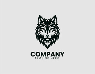Obraz premium Striking Wolf Head Sharp Gaze Vector Logo Design, Intense Wolf Head Piercing Gaze Logo