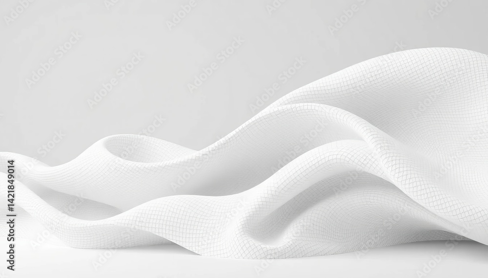 Aufkleber abstract white fabric draped in soft waves with grey dots against a light background for