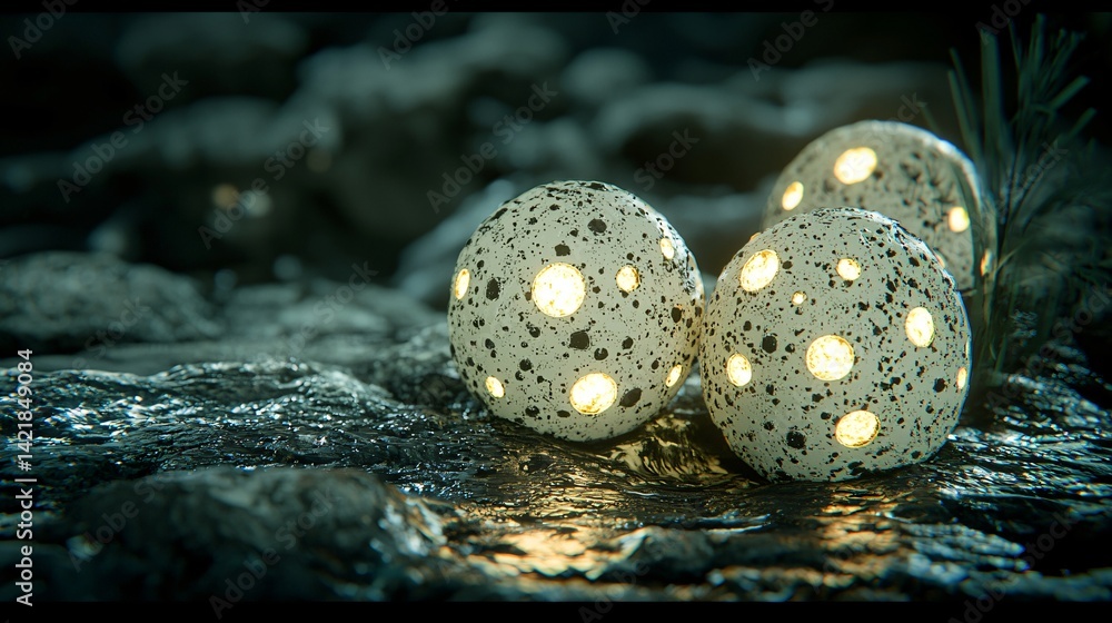 Poster two beautifully lit eggs set against a dark background creating an intriguing visual with a touch of