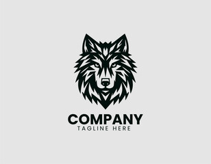 Fototapeta premium Striking Wolf Head Sharp Gaze Vector Logo Design, Intense Wolf Head Piercing Gaze Logo