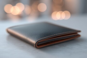 sleek half-open wallet with multiple credit cards visibly organized on its slots elegantly placed on minimalist surface