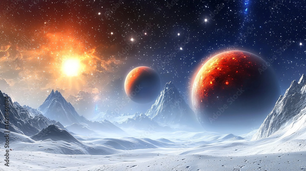 Poster luminous planet floating gracefully in the night sky surrounded by low-key lighting creating an enig