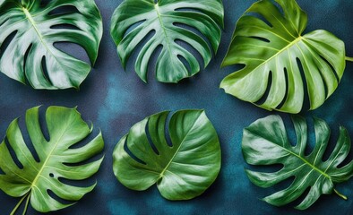 Vibrant tropical leaves on dark backdrop