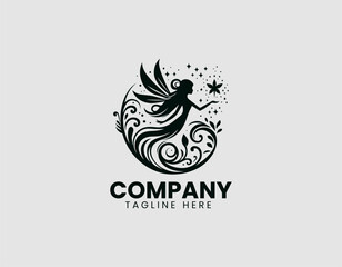 Obraz premium Enchanting Fairy Silhouette Wings Magic Vector Logo Design, Beautiful Fairy with Wings Magic Dust Logo
