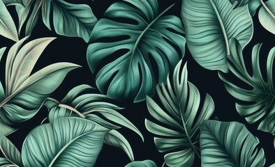 Tropical leaf pattern on dark background