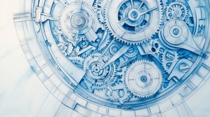 Intricate clockwork gears mechanism, close-up detail, precision engineering, design background