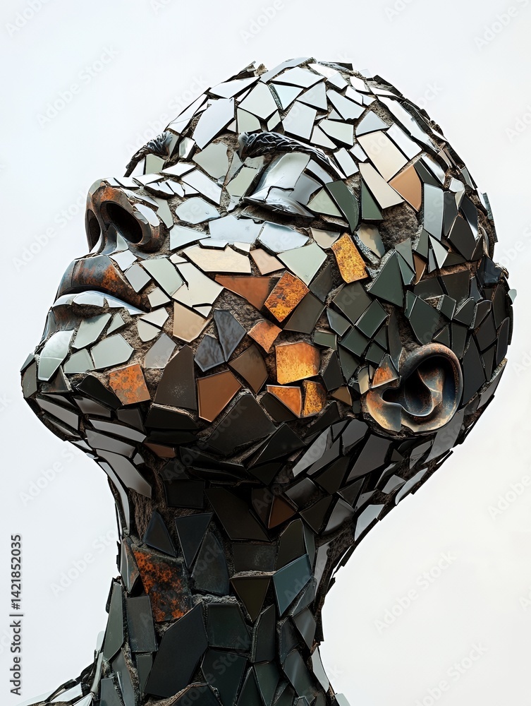 Poster artistic sculpture depicting human form expressing contemplation and introspection with intricate te