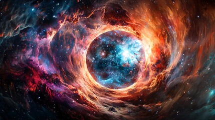 Obraz premium Mesmerizing nebula featuring a striking blue center surrounded by colorful cosmic elements creating a beautiful space scene