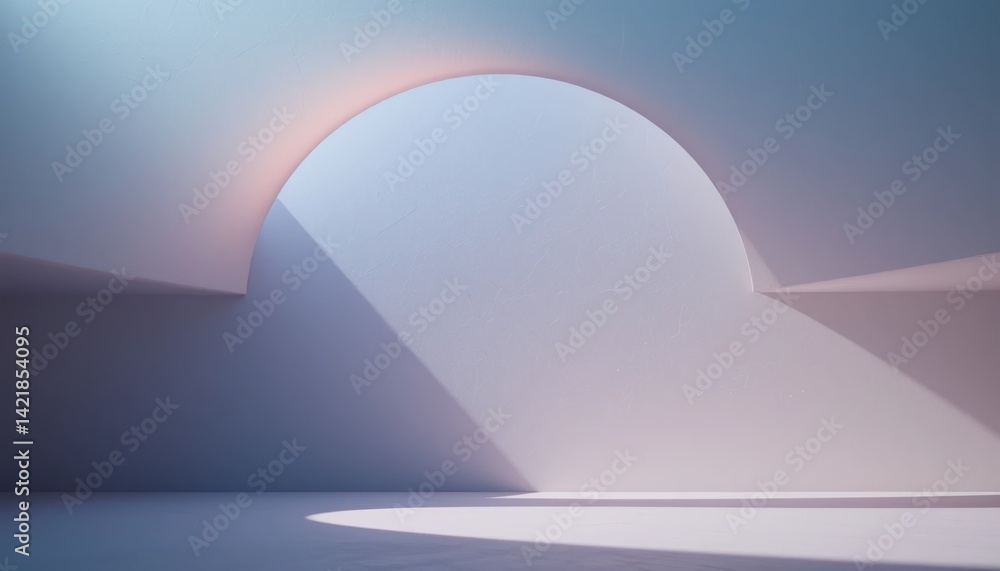 Poster exploring soft light and abstract shapes inside a minimalist architectural space modern design studi
