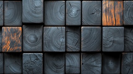 Dark Wood Blocks Wall Panel Background
