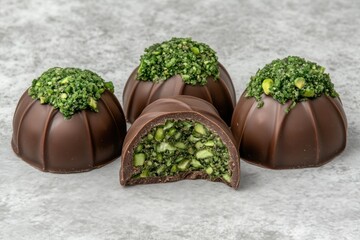 Chocolate truffles with pistachio filling