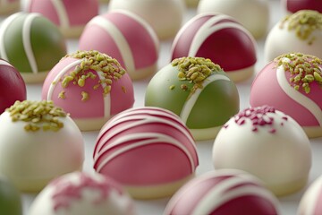 Colorful round sweets with decorative patterns