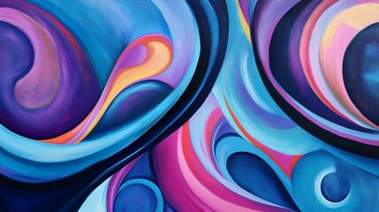 Abstract painting with flowing curves and vibrant colors for modern decoration